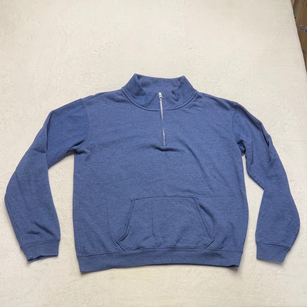 League Triblend Sweats Quarter Zip Pullover Hoodie Blue Streetwear Mens Large